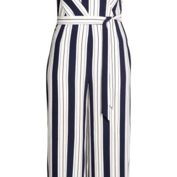 H&M Navy Blue & White Striped Strapless Jumpsuit - Picture 8 of 10